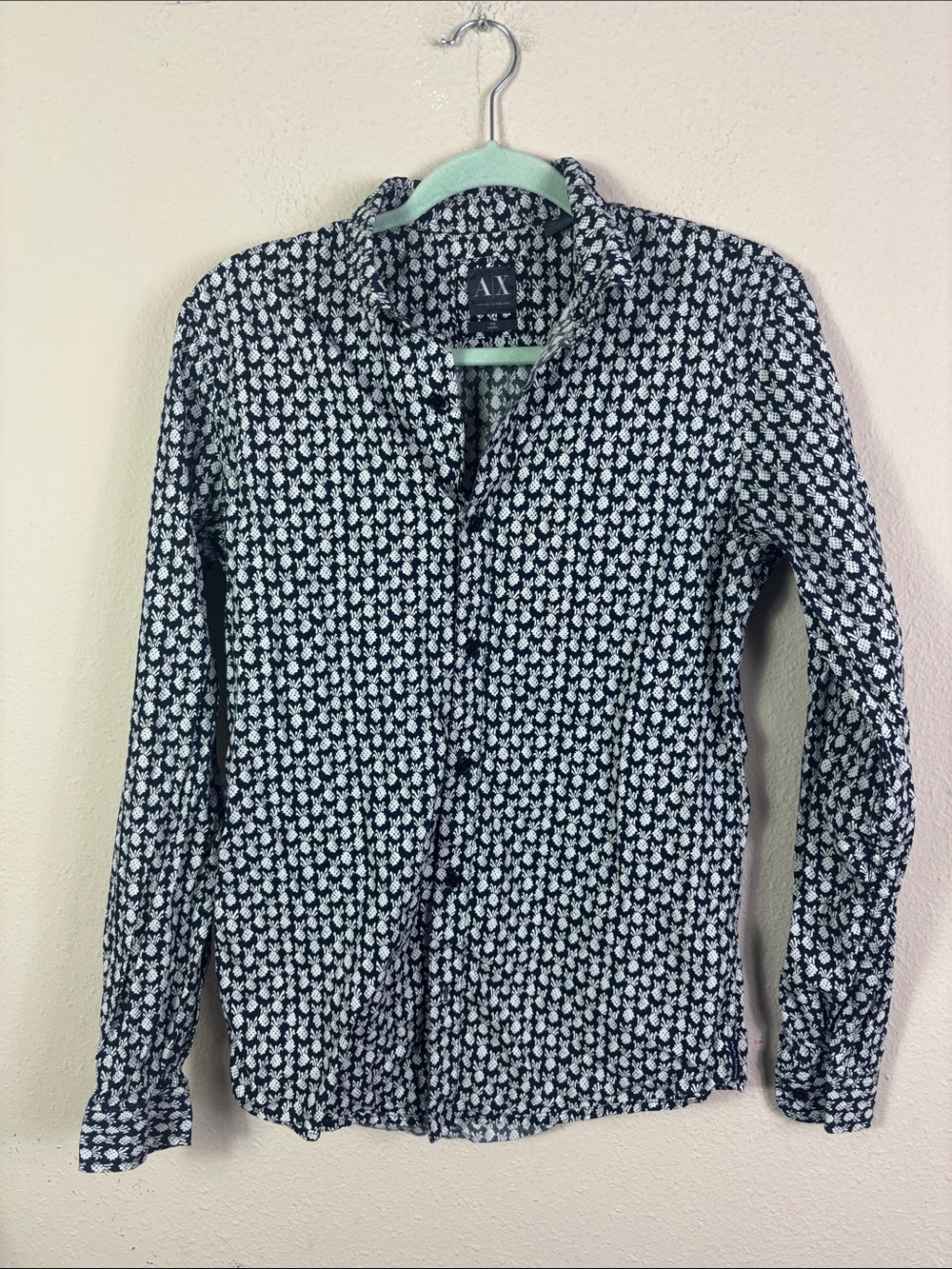 A|X Armani Exchange Long sleeve black white pattern slim button down shirt sz S